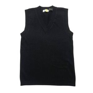 Vintage Lambswool V Neck Sweater Vest Knit Pocket Black AXIOM Womens Size S